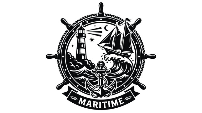 Black and white ship captain logo with anchor