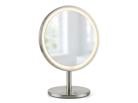 Modern round vanity mirror with led light isolated on white background