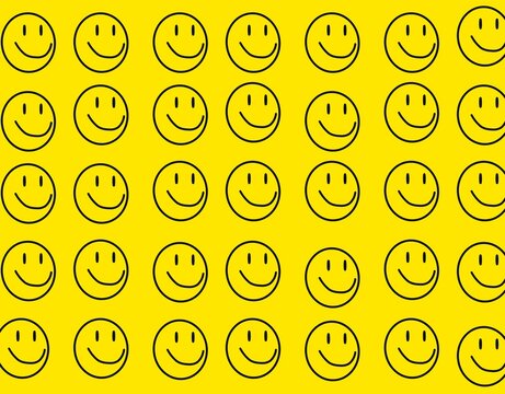 Happy Smiling Face Illustration on a Bright Yellow Background Representing Happiness, Joy, Positive Emotion, Cheerful Mood, Optimism, Fun and a Positive Lifestyle Conceptseamless pattern with numbers