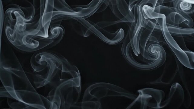 Cinematic white smoke swirling around black frame background loop footage