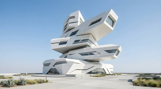 Modern Geometric Deconstructivist Building Under Clear Sky