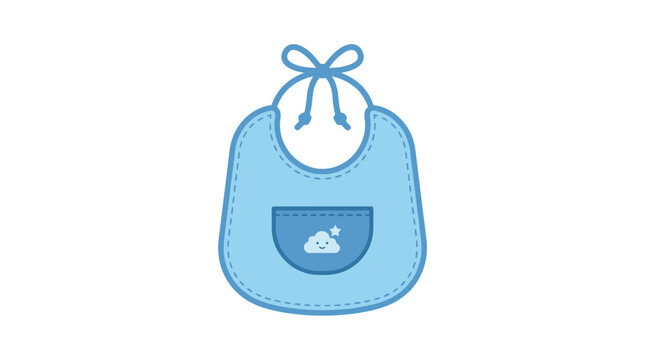Light blue baby bib with pocket and cloud illustration for infant mealtime