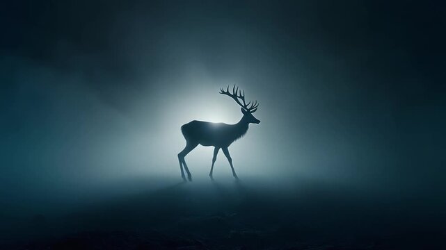 Deer Silhouette Mist Mystical Background