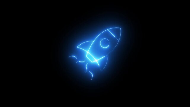 neon spaceship startup launch icon for business project concept animation.