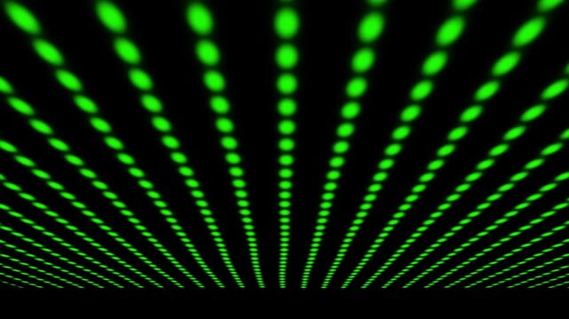 Glowing neon green polka dot pattern on dark background abstract of circular dots arranged in a grid
