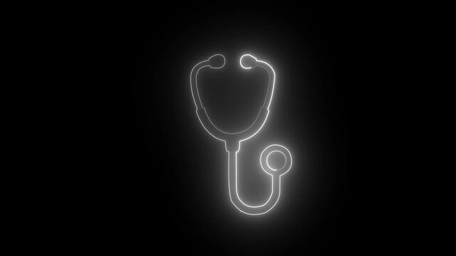 Glowing neon doctor equipment icon for healthcare and medicine concept 4k animation.