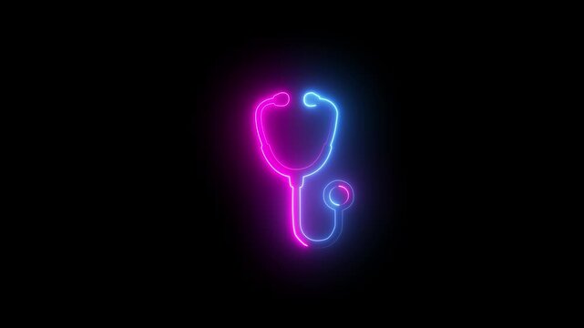 Glowing neon doctor equipment icon for healthcare and medicine concept 4k animation.