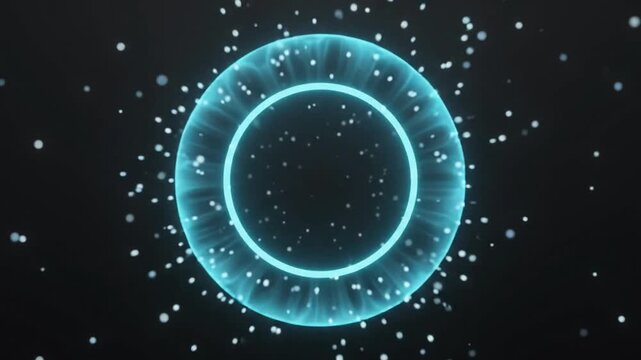 Glowing Neon Circle with Particles and Download Icons on Dark Background - Motion Graphics