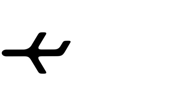 High-quality 2D motion graphics animation of a stylized modern airplane appearing and flying across the screen. Clean minimalist design element on transparent alpha channel background for corporate tr