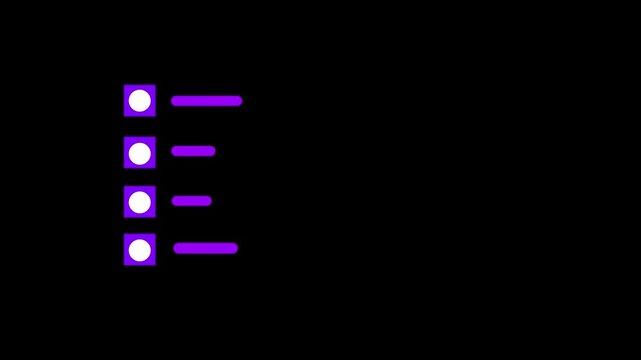 Animated Bullet Points Growing With Glowing Neon Effect On Dark Background Minimalist Business Data List Animation