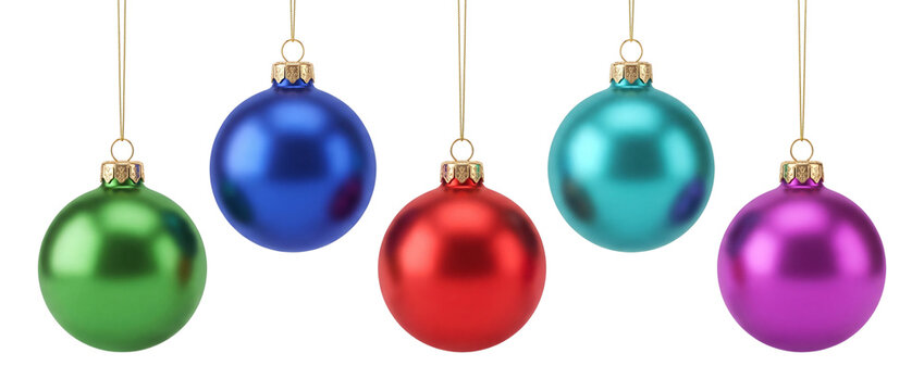 Colorful Christmas ornaments isolated on transparent background
