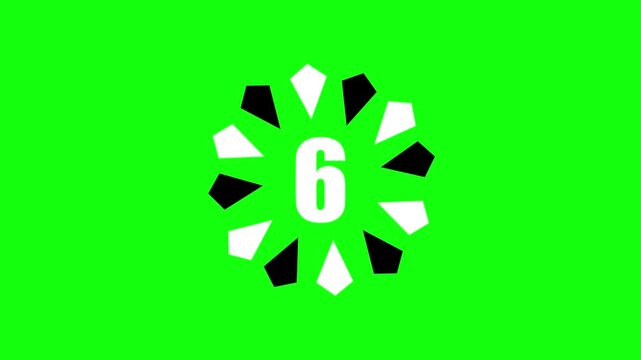 Six identical green starbursts with the number 6 centered set against alternating black and neon green horizontal stripes
