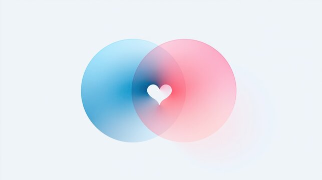 Venn diagram intersection with glowing heart shape in overlapping circles background