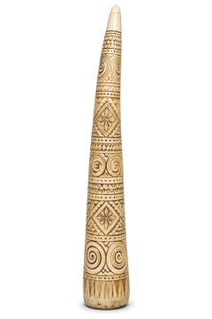 Decorative wooden carving with intricate tribal patterns