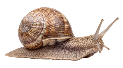 Detailed close-up of a garden snail with spiral isolated on png transparent background © Isolated Hub