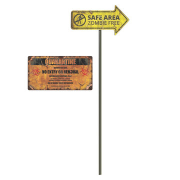 Safe Area Zombie Free Sign Post Apocalyptic Prop