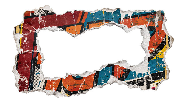 Torn paper frame with colorful comic book style isolated on png transparent background