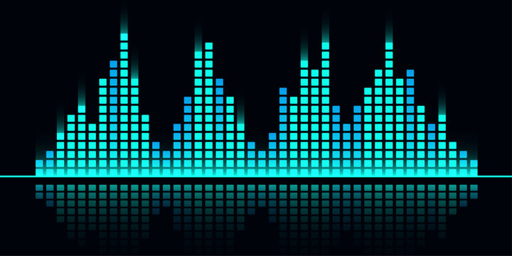 Abstract digital sound wave visualization. neon blue equalizer frequency music concept. modern audio technology graphic design element. glowing dynamic pulse data pattern with equalizer