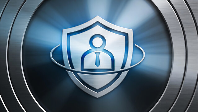 Metallic Security Shield Icon with Professional Person Silhouette