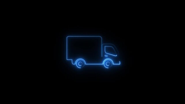 Glowing neon line Delivery truck icon isolated on black background. Neon Delivery Truck Icon.