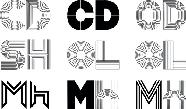Modern Striped Monogram Logo Set Vector Illustration for Corporate Brand Identity Design