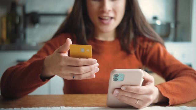 Young Latina woman shopping online from home during Cyber Monday, highlighting ecommerce, digital commerce, consumer behavior, and modern lifestyle.
