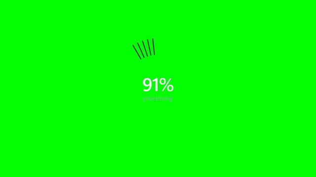 Loading progress ring countdown revealing ninety one percent complete on chroma key green screen background