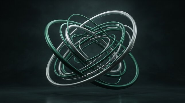Abstract orbital structure with interlocking glowing rings in dark environment 3D rendering interlocking abstract structure technology futuristic geometry background