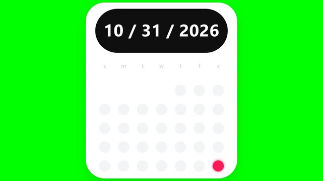 Minimalist calendar widget showing October 31 2026 date on green screen background