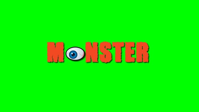Halloween Monster Text Graphic with Big Eyeball Reveal on Green Screen Background