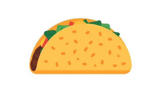 A colorful cartoon taco with lettuce and tomato on a white background