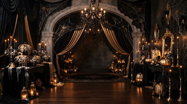 Spooky gothic mansion interior for a dark halloween background scene