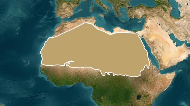 Sahara Desert Map Animation &ndash; Highlighted Geographic Location