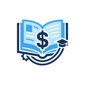 Educational investment icon with book dollar sign and graduation cap for school funding planning