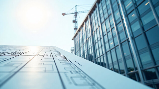 Blueprint Transition to Modern Building with Negative Space