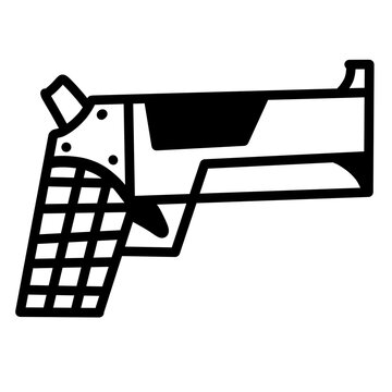 Stylized geometric pistol icon, bold line art design with modern edgy aesthetic