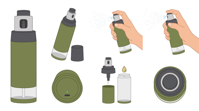 Olive oil sprayer product collection for kitchen cooking showing spray bottle views and hand using mist dispenser for oiling