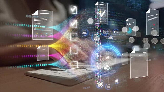 Ai Futuristic Document management concept, check electronic documents on digital documents on virtual screen Document Management System and process automation to efficiently document paperless operate