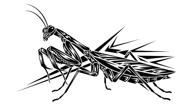 Detailed illustration of a praying mantis.
