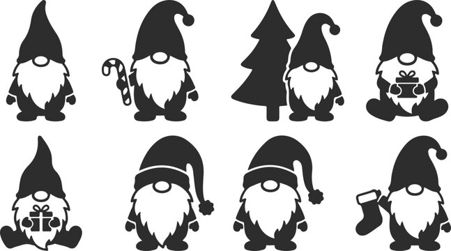 Set of cute christmas gnomes with holiday accessories