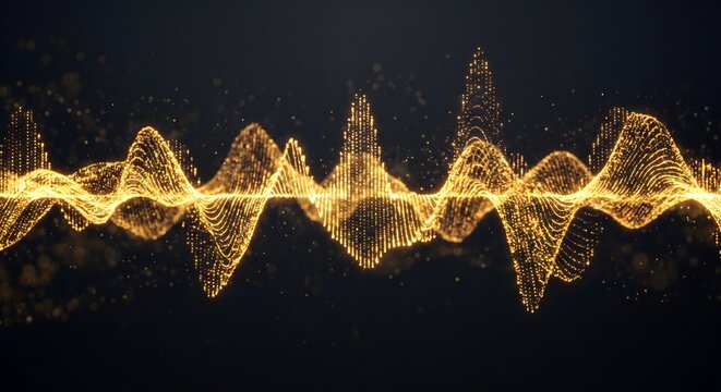 Futuristic Golden Digital Wave Grid Frequency Mesh