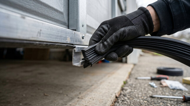 Installing garage door bottom weather seal | DIY garage door maintenance and repair | Replacing rubber threshold weather stripping | Garage door winterization and energy efficiency