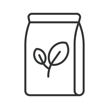 Fertilizer and seeds bag icon in line design. Fertilizer seeds plant agriculture gardening organic growth nature on white background vector. Fertilizer and seeds editable stroke icon