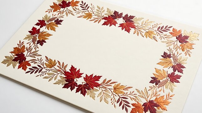 Beautiful rectangular frame made of colorful autumn leaves on a white background with empty copy space