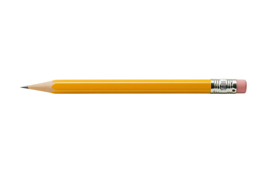 Yellow pencil with pink eraser isolated on transparent background