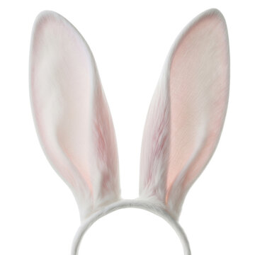Realistic pair of white rabbit ears headband isolated on a transparent background file.