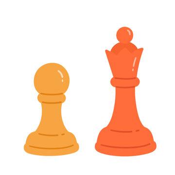 Vector illustration of chess queen and pawn pieces. Flat isolated game icon set for strategy, logic and education.