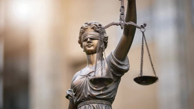 Lady justice statue holding scales with a blindfold, legal system, judicial fairness, court law plus equal rights administration