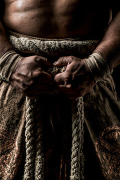 Sumo Wrestler's Hands and Belt Before the Bout