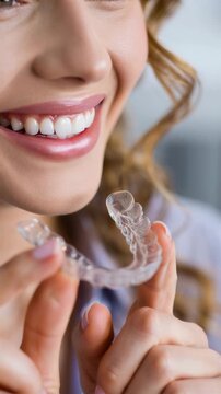 Clear dental aligner and night guard for bruxism, teeth grinding protection, orthodontic retainer care, straight smile treatment, jaw comfort, enamel safety modern oral wellness routine for adults